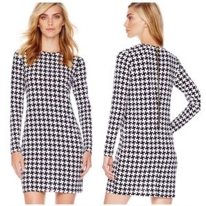 Michael Kors Black and White Houndstooth Dress Size XS Zip Back Gold Hardware‎